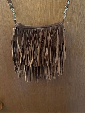 JJ Winters Brown Suede Fringe Crossbody Bag